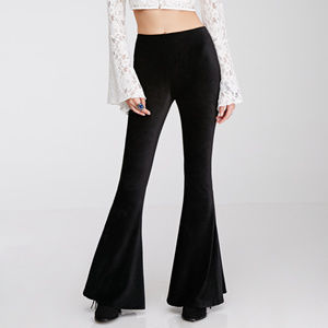 Black Ribbed Velvet Super Flare Bell Bottom Pants